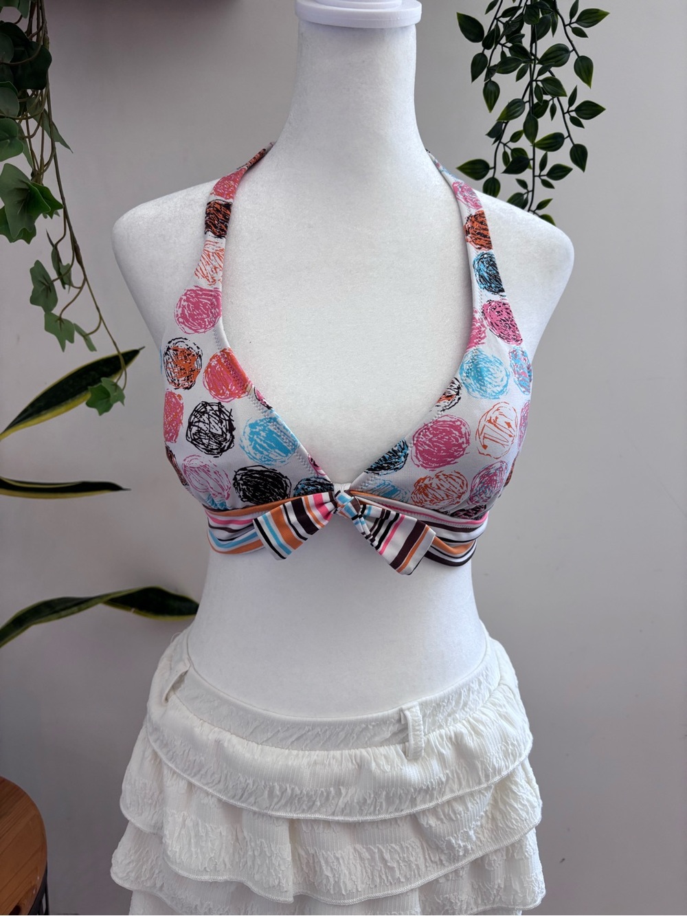 BCBGMaxAzria Multicolor Polka-Dot Halter Bikini Top